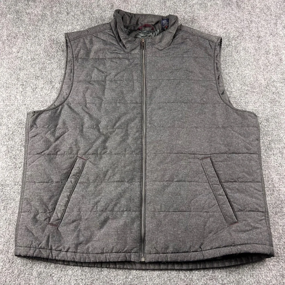 Tommy Bahama Vest‎ Mens XXL Gray Quilted Full Zip Puffer Sleeveless Jacket